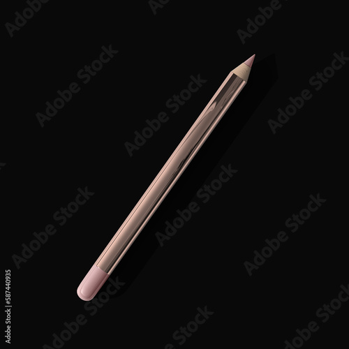 rosegold lip pencil top view isolated black background