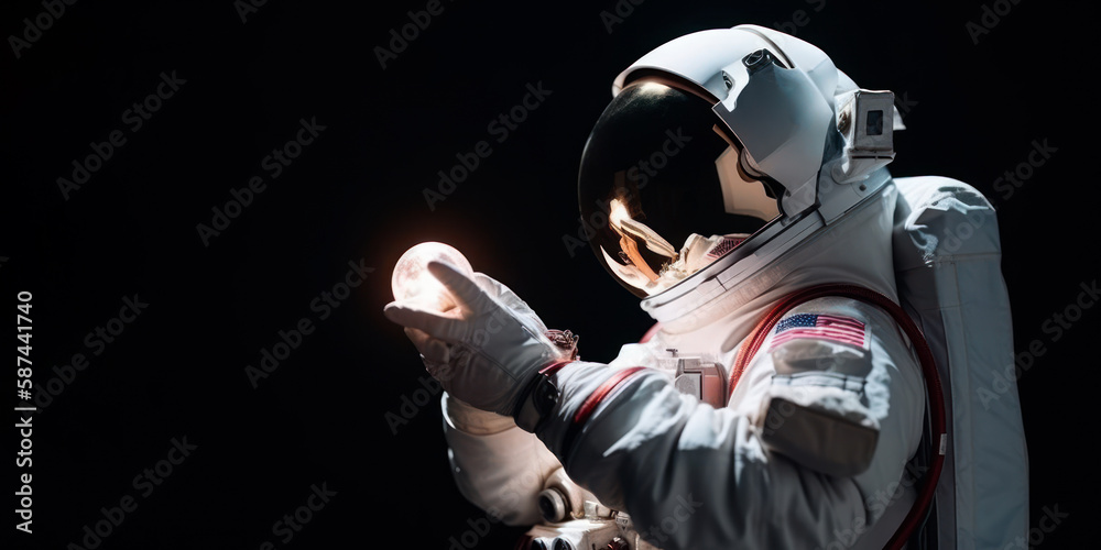 astronaut holding a light bulb copy space. generative ai