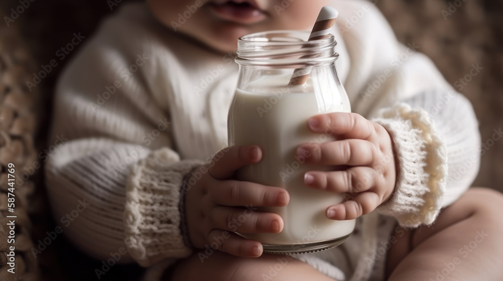 child holding a bottle of milk generative ai child holding a bottle of milk generative ai