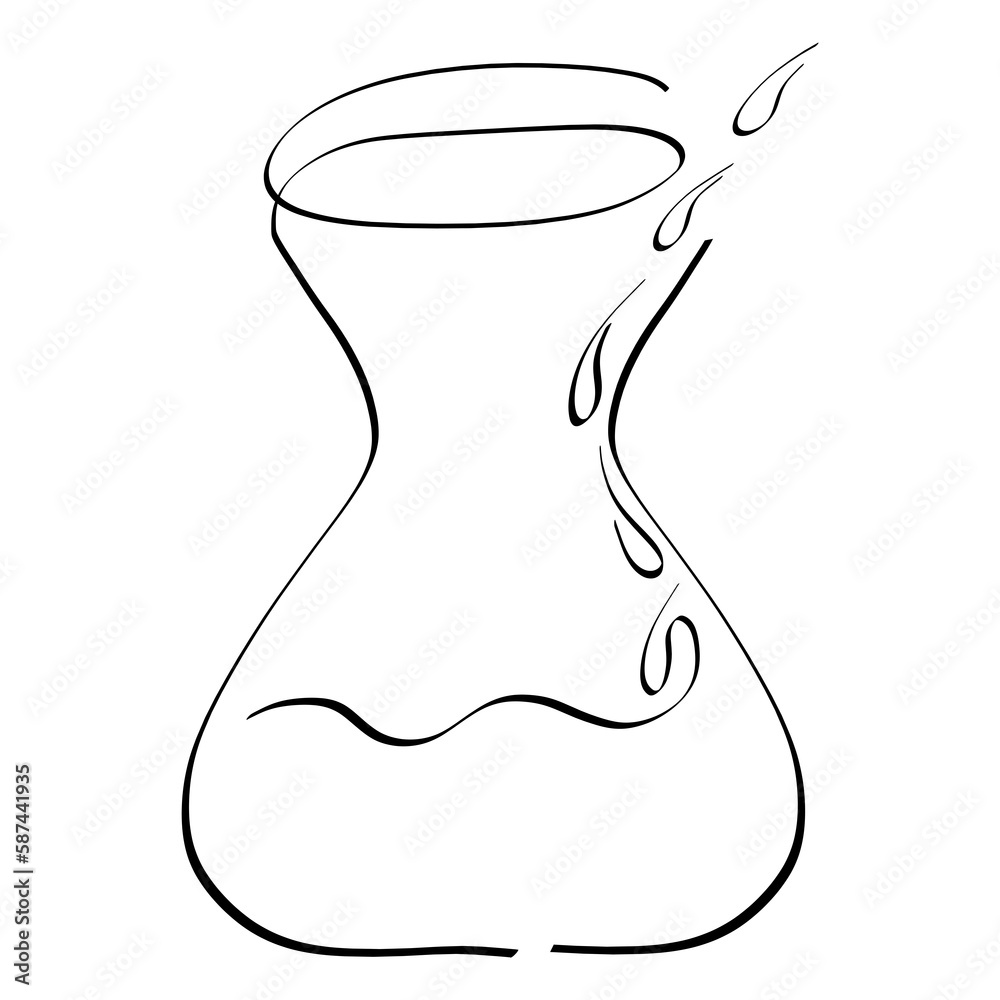 drops pour into a jug with liquid, abstract black outline on a white background drops pour into a jug with liquid, abstract black outline on a white background