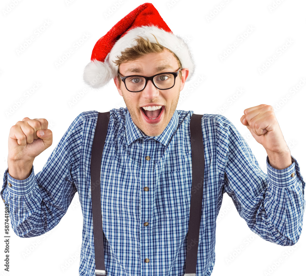 Geeky hipster wearing santa hat Geeky hipster wearing santa hat