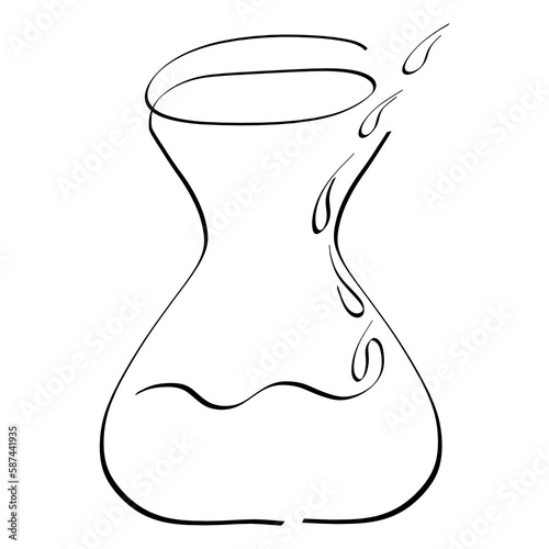 drops pour into a jug with liquid, abstract black outline on a white background