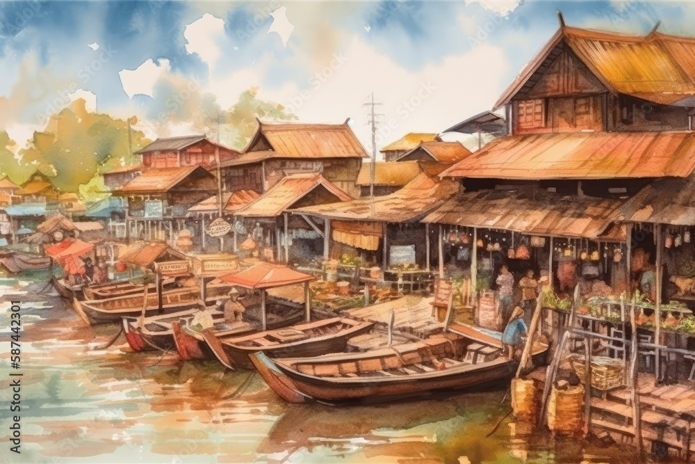 Obraz premium boats docked in a peaceful harbor scene. Generative AI