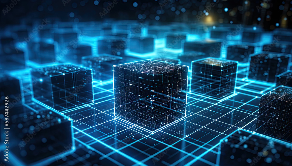 Obraz premium A block chain network illustration, created with Generative AI technology.