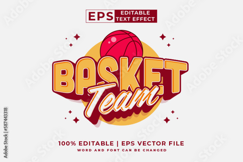 Editable text effect basket team logo 3d cartoon style premium vector