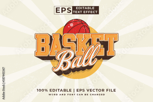 Editable text effect basket ball logo 3d cartoon style premium vector
