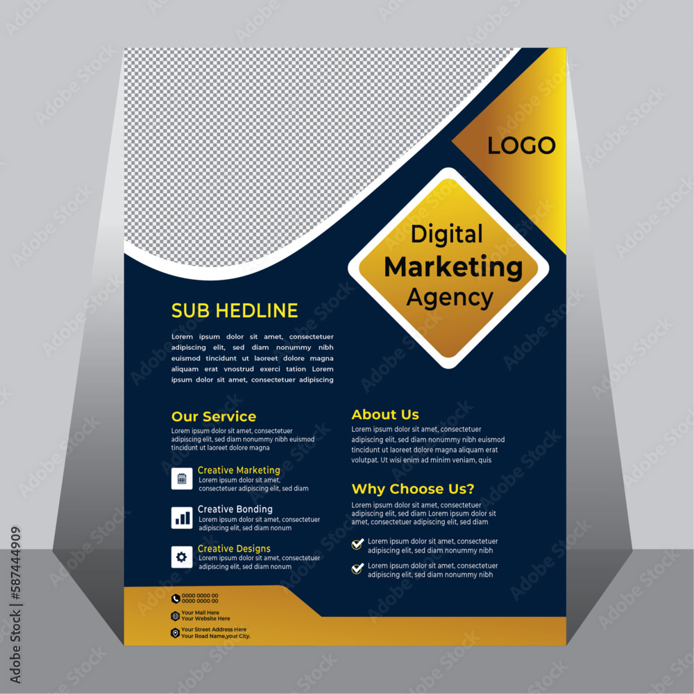 Obraz premium Modern flyer template.creative blue modern brochure flyer, presentation template Corporate creative colorful flyer template design. Business template design. flyer and creative design....