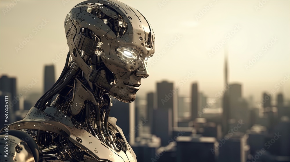 Conquered Dystopian Future Evil AI Ruler in 8K created with generative