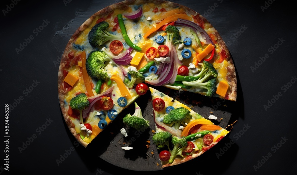  a pizza topped with lots of veggies and cheese.  generative ai