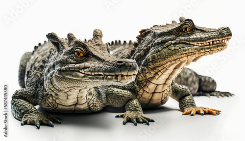 Crocodiles on White Background. Generative AI