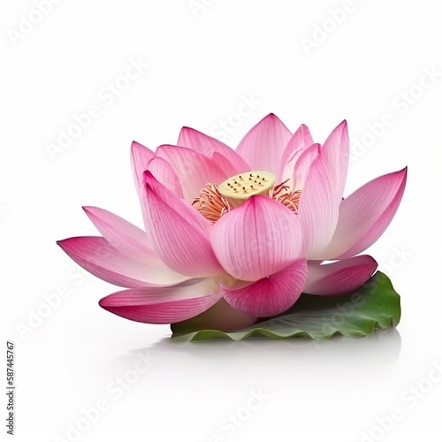 Beautiful pink lotus flower isolated on white close-up, beautiful floral background, summer floral wallpaper, ai generative