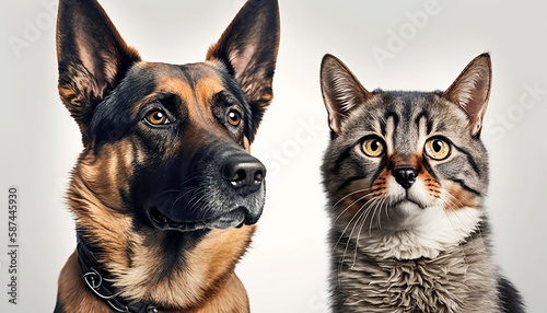 Dogs and Cat on White Background. Generative AI