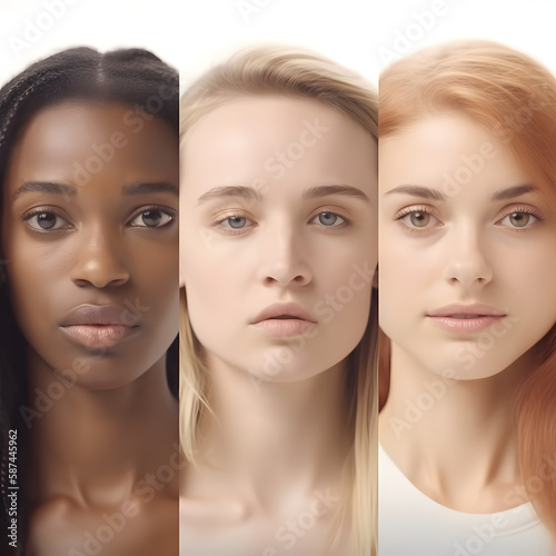 women with different skin tones looking straight ahead