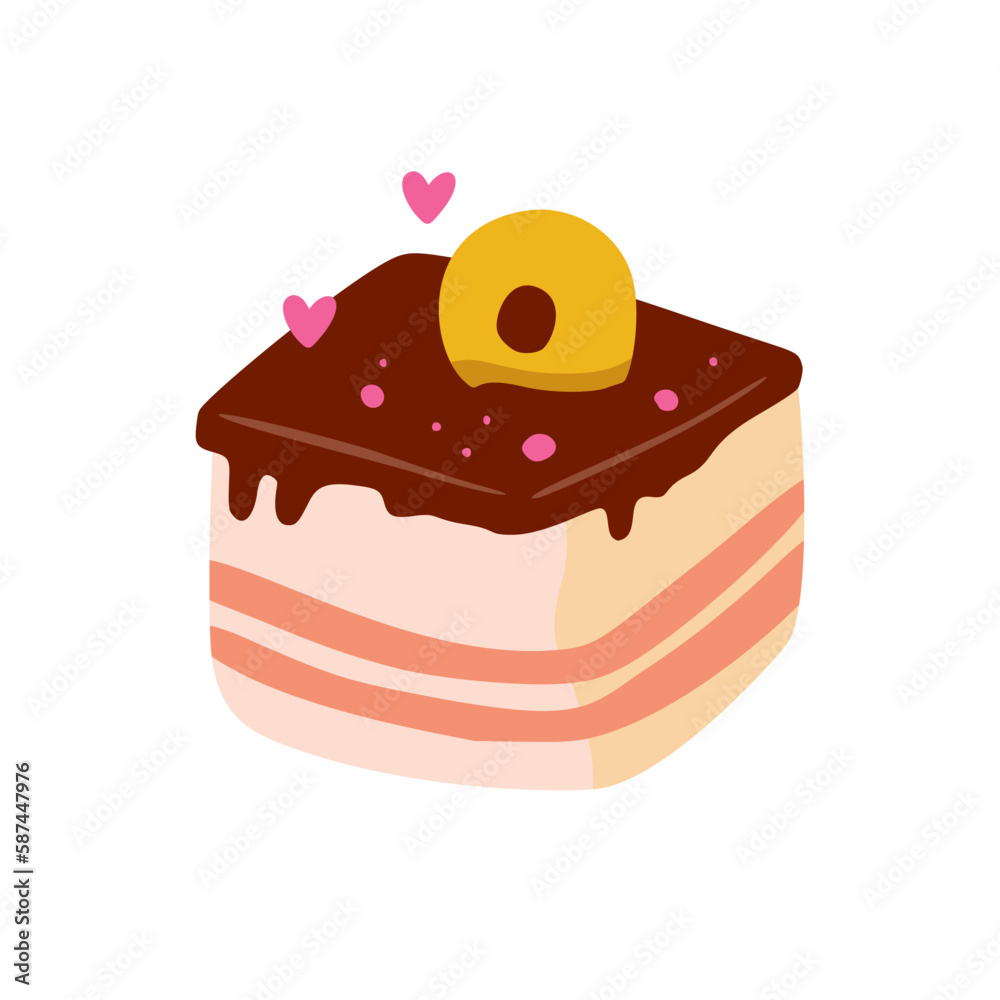 Birthday sweet cake slice with chocolate cream, vector party baby kids simple flat dessert doodle illustration Birthday sweet cake slice with chocolate cream, vector party baby kids simple flat dessert doodle illustration