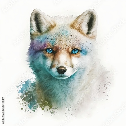 artic fox illustration with light watercolor on white background  minimalist animal painting  light watercolor artwork  unique wall d  cor  ai art. generative ai