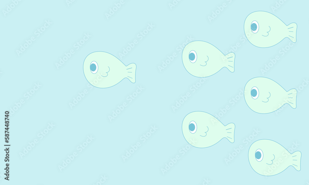 Some funny fish in flat cartoon style on blue background .Ocean day Some funny fish in flat cartoon style on blue background .Ocean day