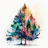 Christmas tree illustration with light watercolor on white background, light watercolor artwork, unique wall décor, ai art. generative ai