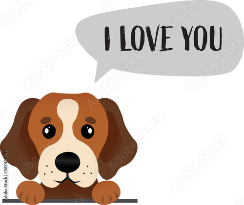 Fototapeta Naklejka Na Ścianę i Meble -  Cute Dog with I love you text on speech bubble