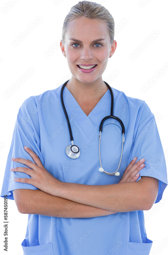 Happy doctor looking at camera with arms crossed Happy doctor looking at camera with arms crossed