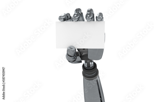 Digitally generated image of chrome hand with placard