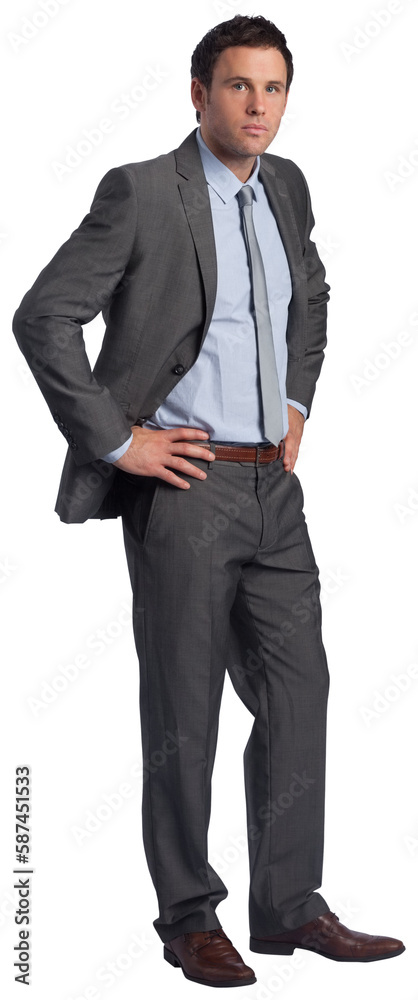 Serious businessman with hands on hips