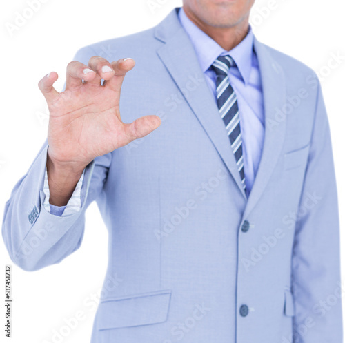 Businessman touching invisible screen