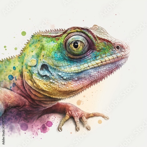 lizard illustration with light watercolor on white background  minimalist animal painting  light watercolor artwork  unique wall d  cor  ai art. generative ai