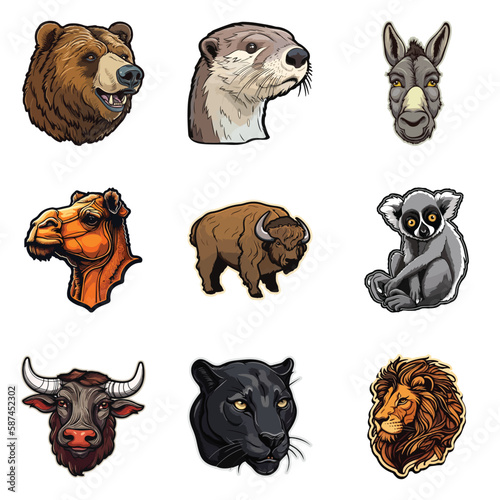 Animals Flat Icon Set Isolated On White Background