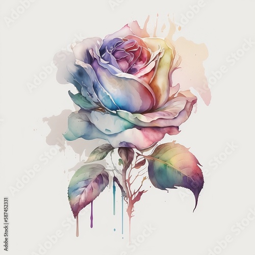 rose illustration with light watercolor on white background, light watercolor artwork, unique wall décor, ai art. generative ai © ShadowHero58