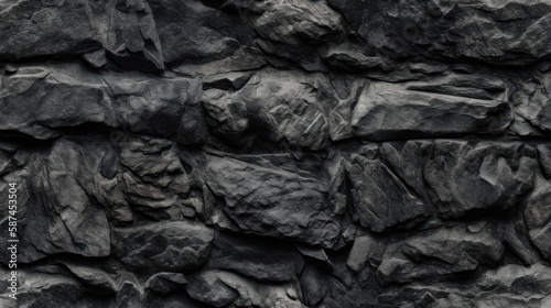 Black concrete stone wall grunge stone texture dark gray. Coal mineral. Generative AI