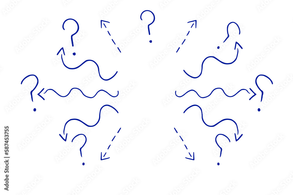 Blue curve line with question mark against white background