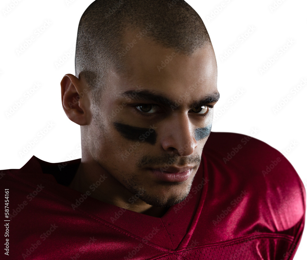Fototapeta premium Portrait of confident American football player with face paint