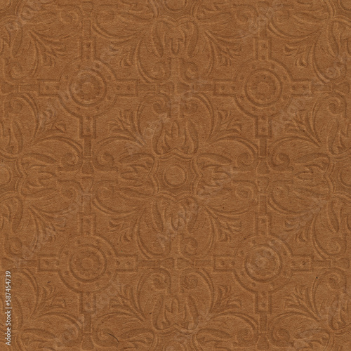 Brown cardboard background with an embossed floral pattern. Eco friendly packaging in elegance feminine style. 