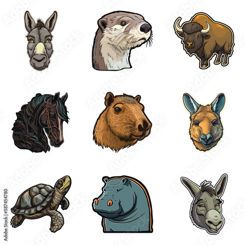 Animals Flat Icon Set Isolated On White Background