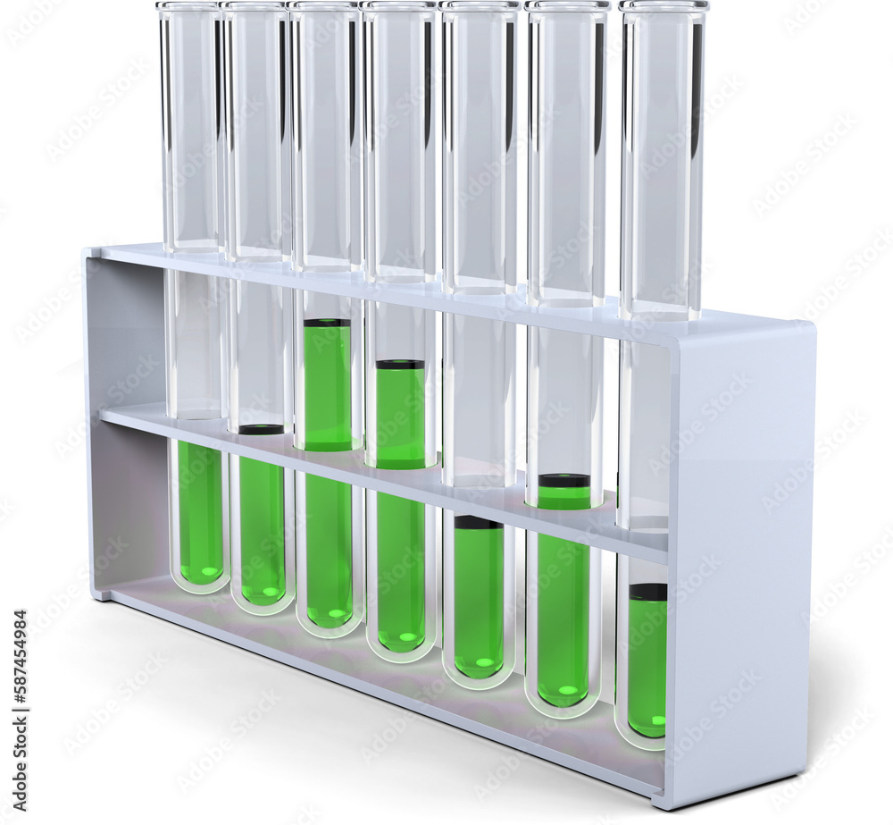 Test tubes with chemical solution in rack Test tubes with chemical solution in rack