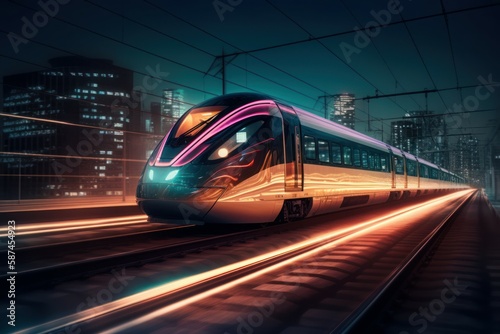 High-speed futuristic train. The concept of modern public transport and travel. AI generated, human enhanced © top images