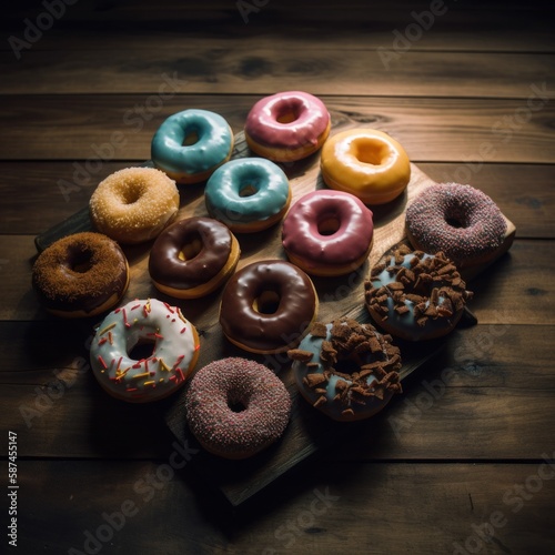 A centered shot of a dozen of donuts ai generative illustration