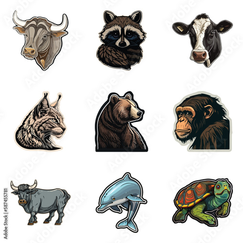 Animals Flat Icon Set Isolated On White Background