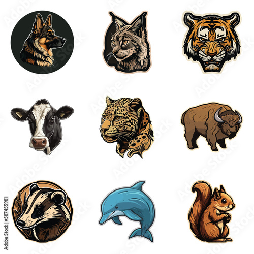 Animals Flat Icon Set Isolated On White Background