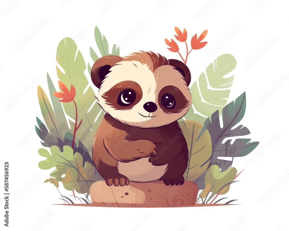 Obraz premium Cute red panda sitting on the rock in the jungle. Vector illustration.