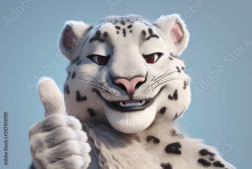 Smiling Anthropomorphic Cartoon Snow Leopard Giving Thumbs Up Sign Illustration  Generative AI 