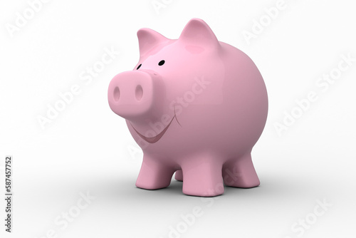 Pink piggy bank against white background