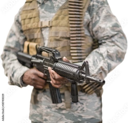 Military soldier carrying a rifle 