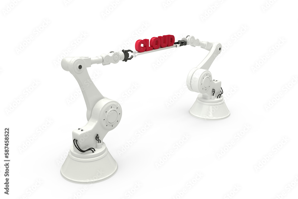 Robotic hands holding red data text against white background Robotic hands holding red data text against white background