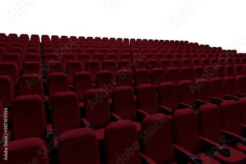 Red theater chairs in auditorium