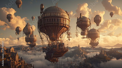 Illustration of a steampunk city. photo