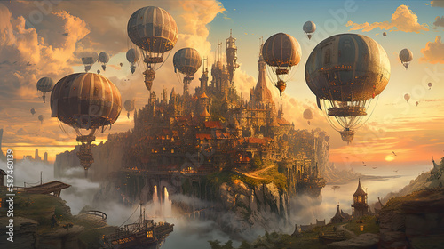 Illustration of a steampunk city.