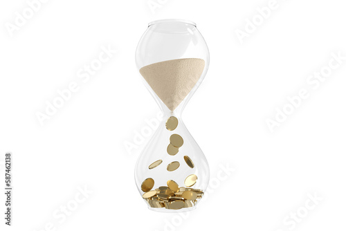 Egg timer with flowing sand into coins