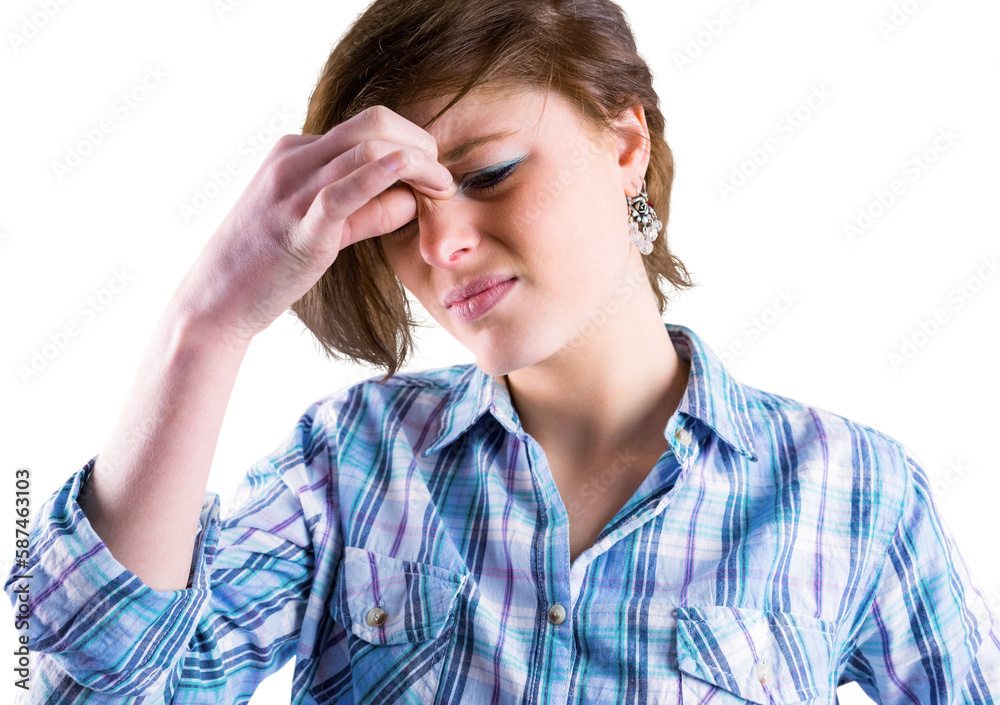 Pretty brunette getting a headache Pretty brunette getting a headache