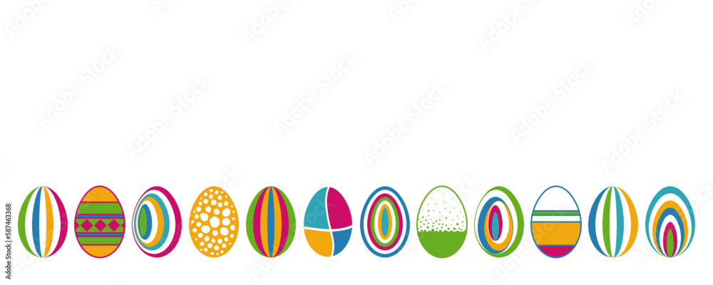 Fröhliche Vektorgrafik mit bunten Ostereiern. Platz für eigenen Text für Ostergrüße.